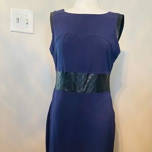 Navy dress with faux leather details